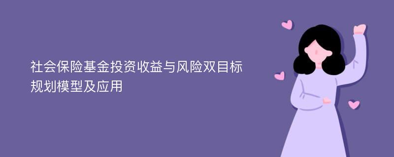 社会保险基金投资收益与风险双目标规划模型及应用